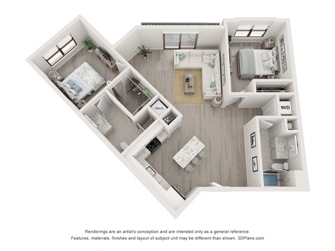 Floor plan for 2 beds, 2 baths, 1181 sqft
